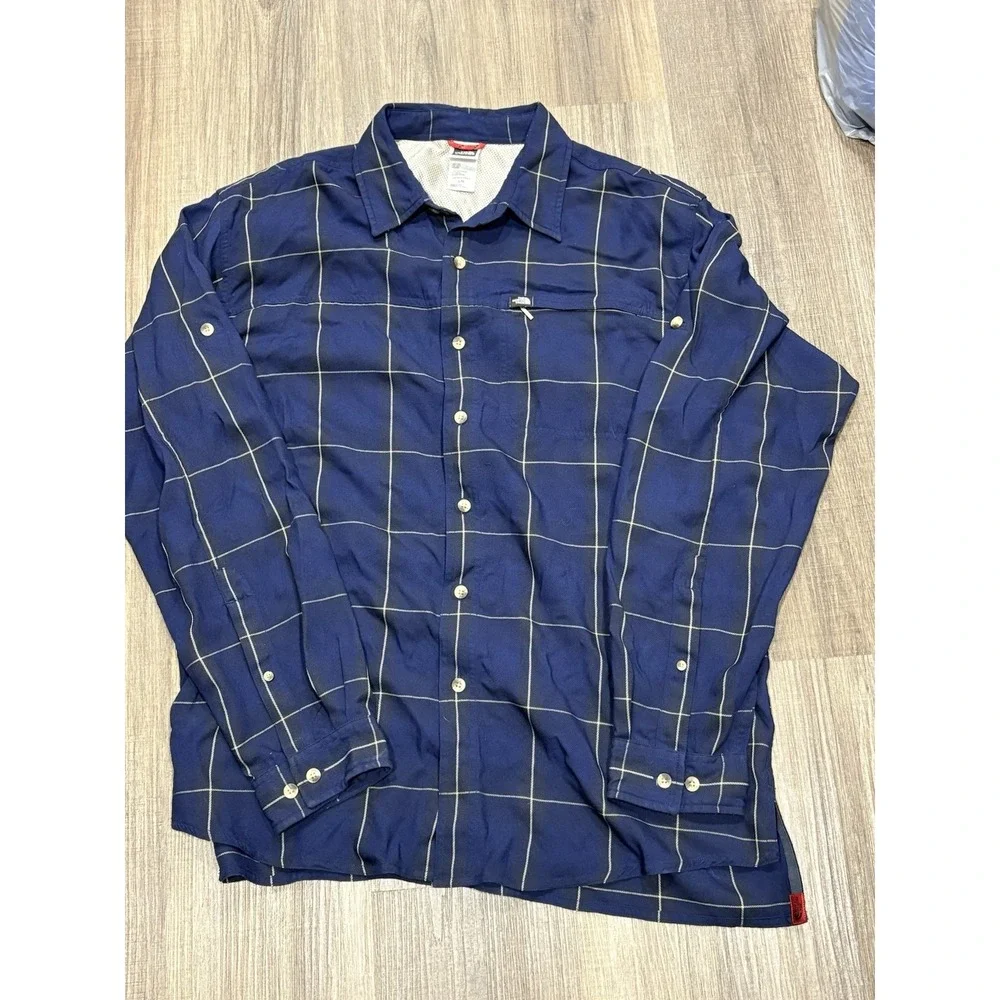 The North Face Shirt Mens Large Blue Plaid Long‎ Sleeve Button Up  Zip Pocket